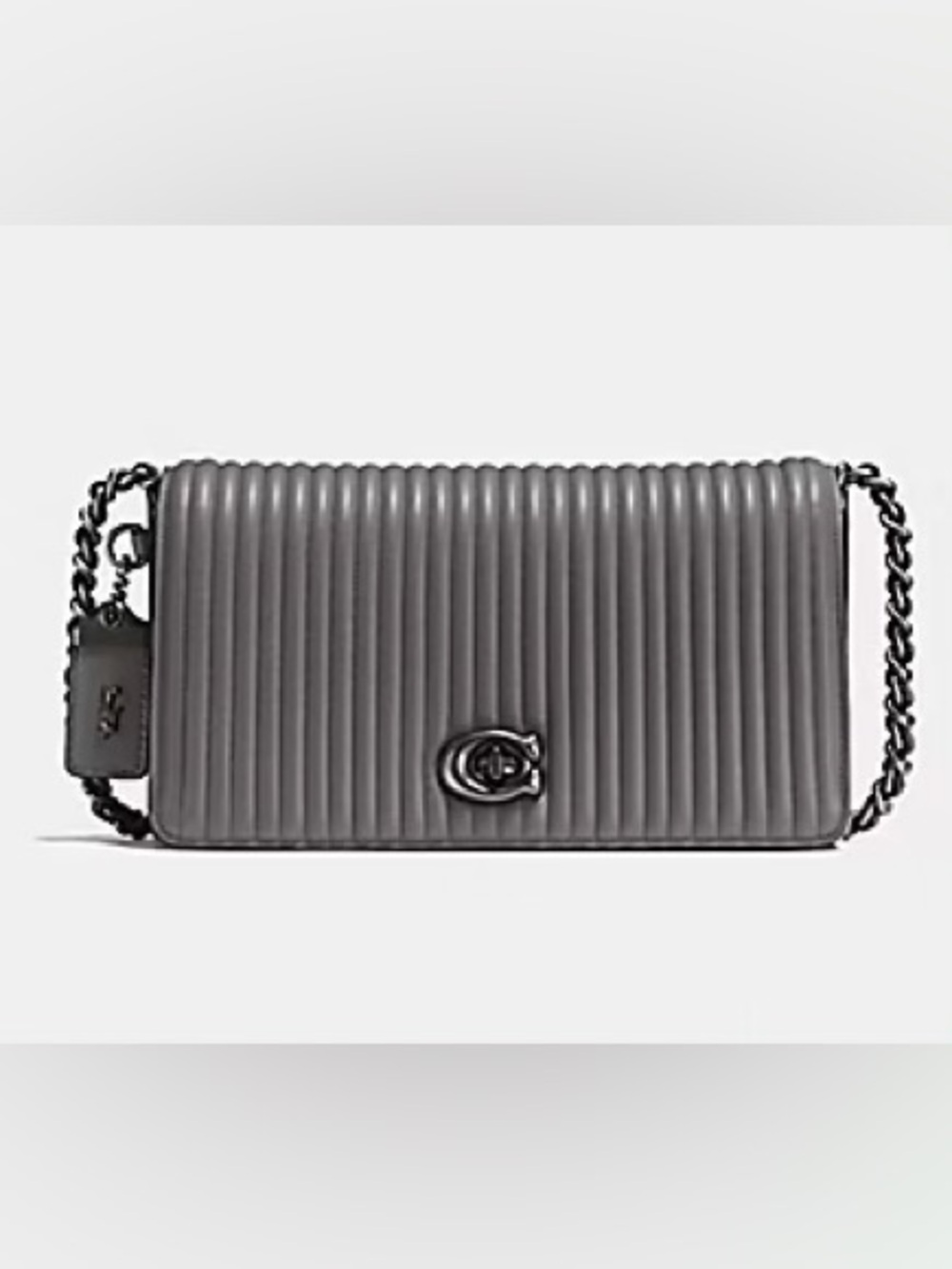 Coach 1941 Dinky Quilted Gray Leather Crossbody Black Chain Strap Quiet Luxury